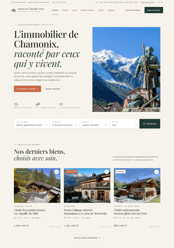 Aperçu d'un site d'agence immobilière en montagne